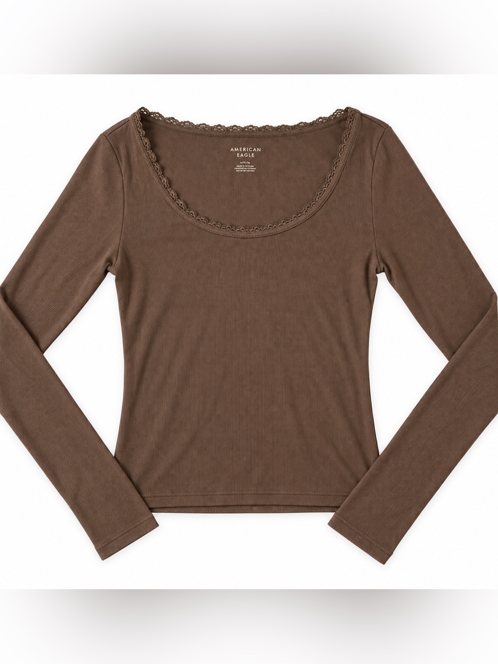 American Eagle Outfitters Brown Long Sleeve Scoop Neck Top
